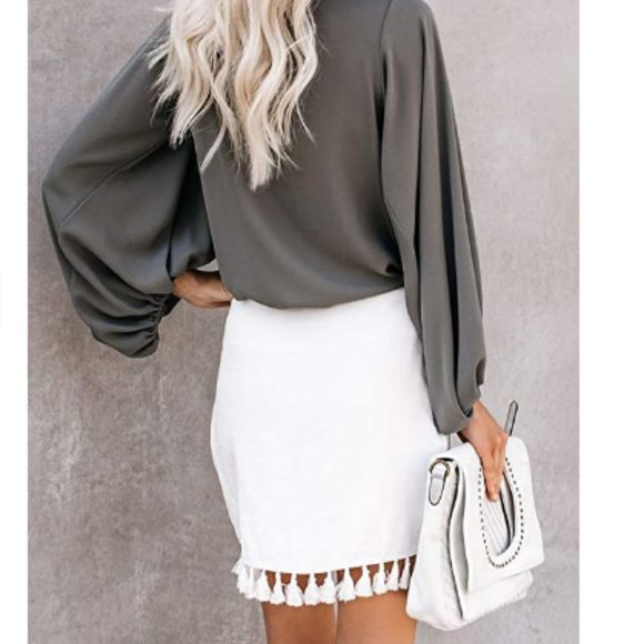 Womens High Waist Wrap Front Tassel Hem Mini Skirt - Picture 6 of 6